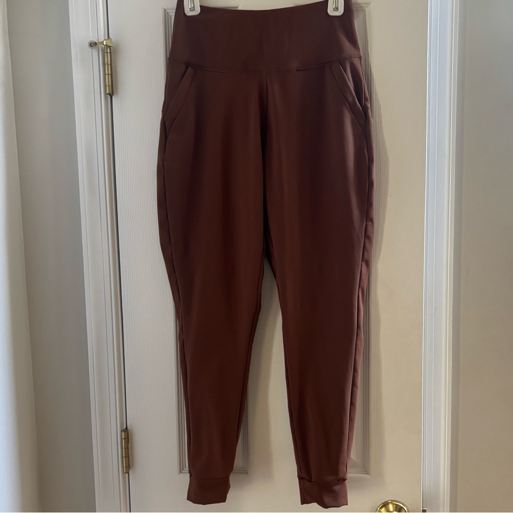 Willit Women's Brown High-Waisted Legging Pants Workout Zippered Pockets Size S
